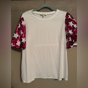 New Haptics Fuchsia Pink Sequin Star Sleeves Top! SZ Lrg